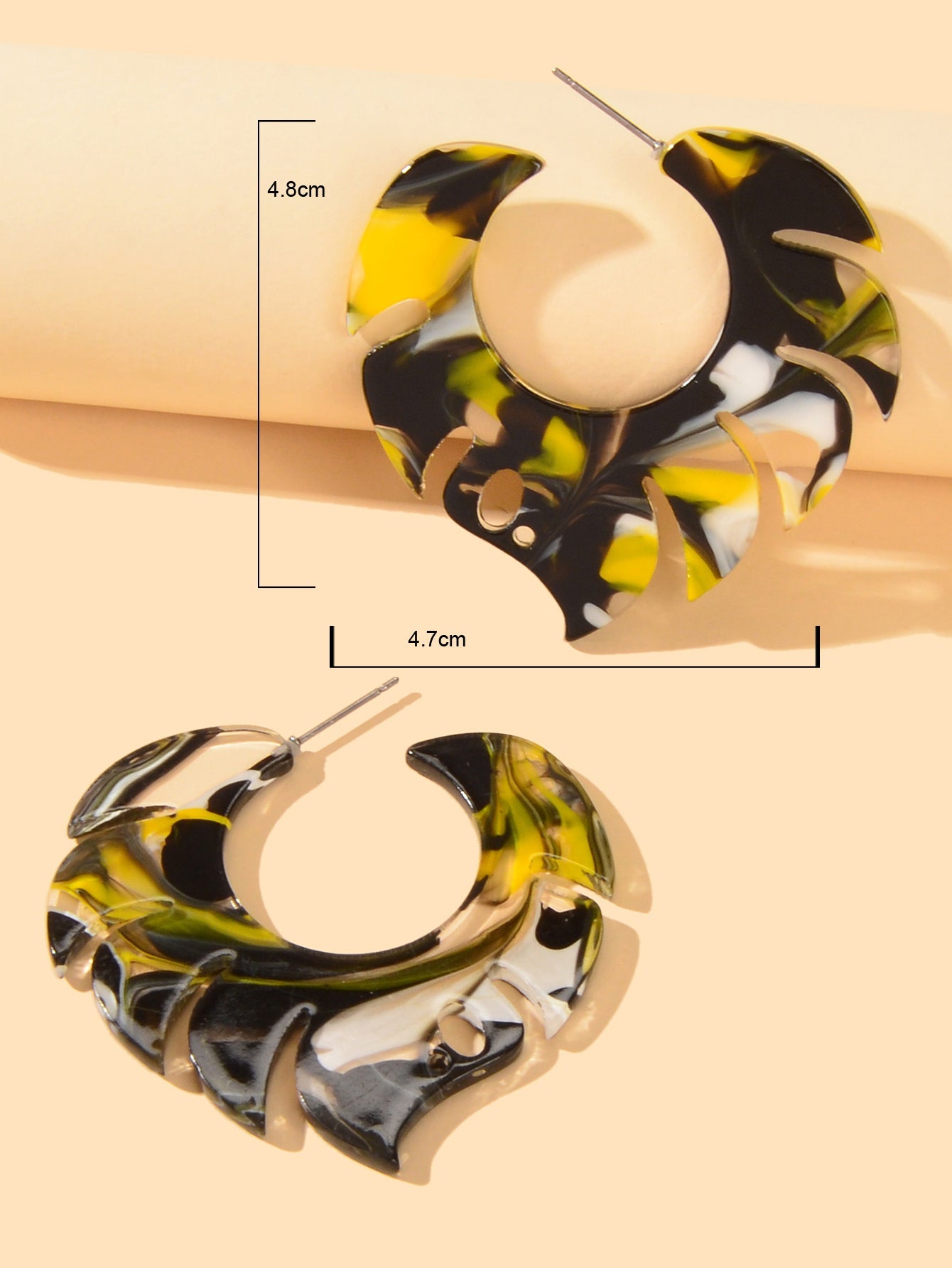 Acrylic Multi-color Abstract Art Hoop Stud Chunky Mottled Resin Earrings Gift-3