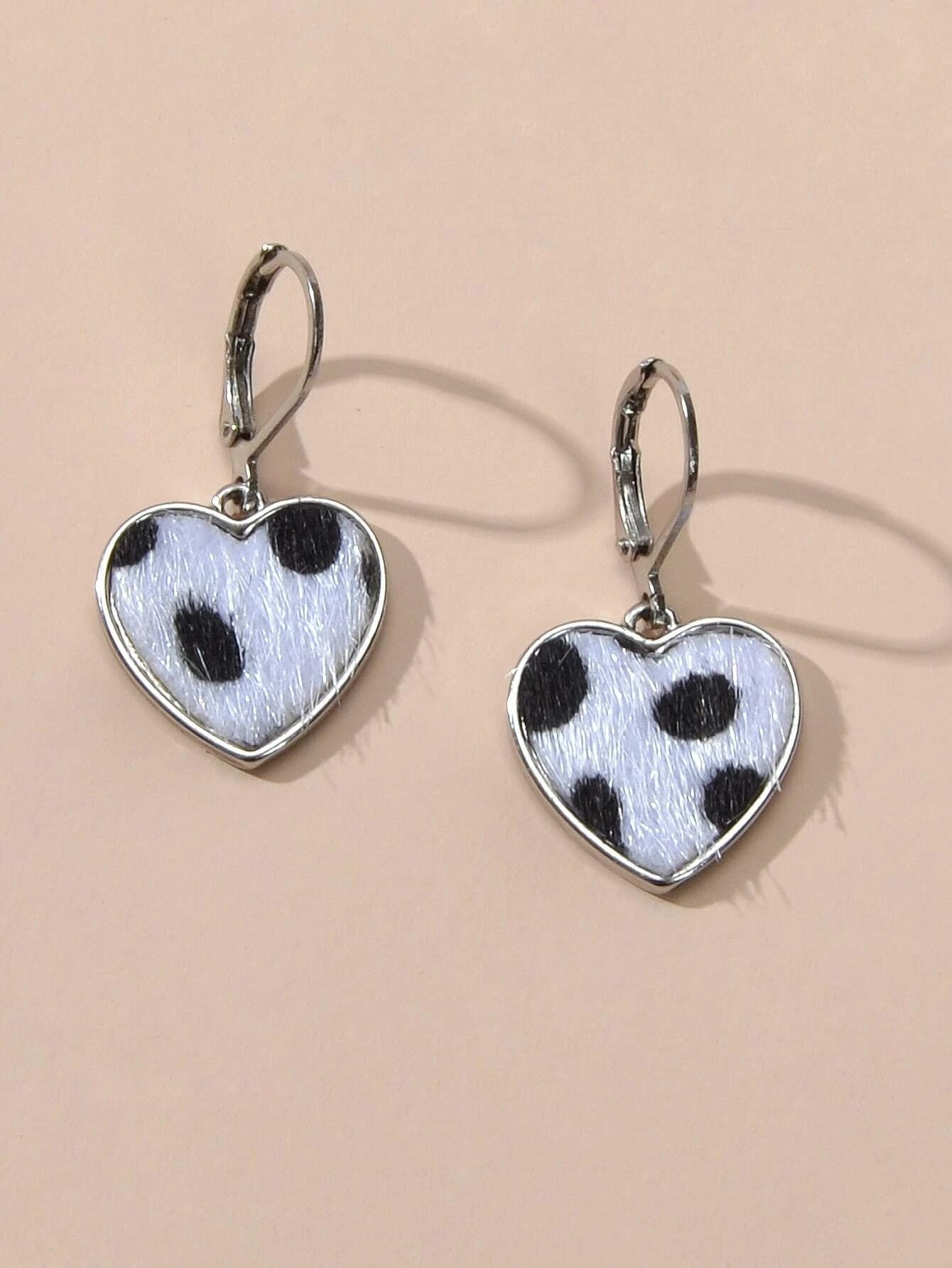 New Silver Metal White Leopard Love Heart Drop Earrings Women Fashion Jewellery-3