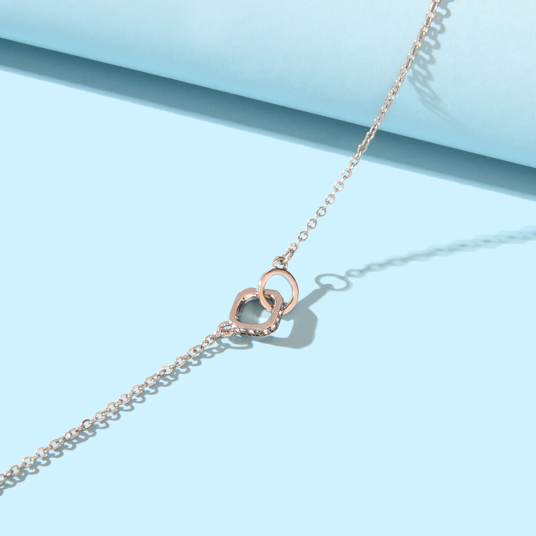 Trendy Jewelry Rhinestone Square Circle Silver Chain Bracelets for Wedding Party-3