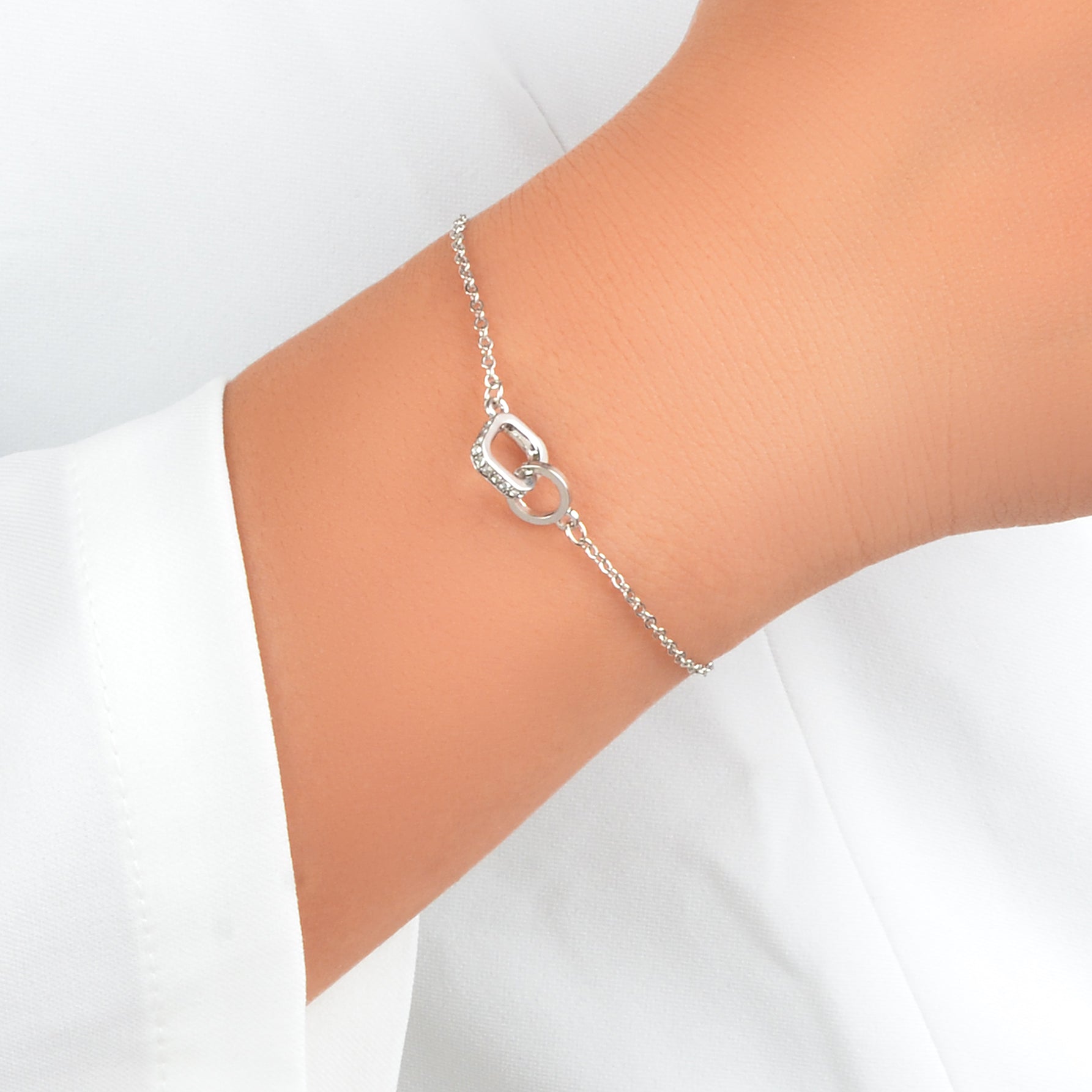 Trendy Jewelry Rhinestone Square Circle Silver Chain Bracelets for Wedding Party