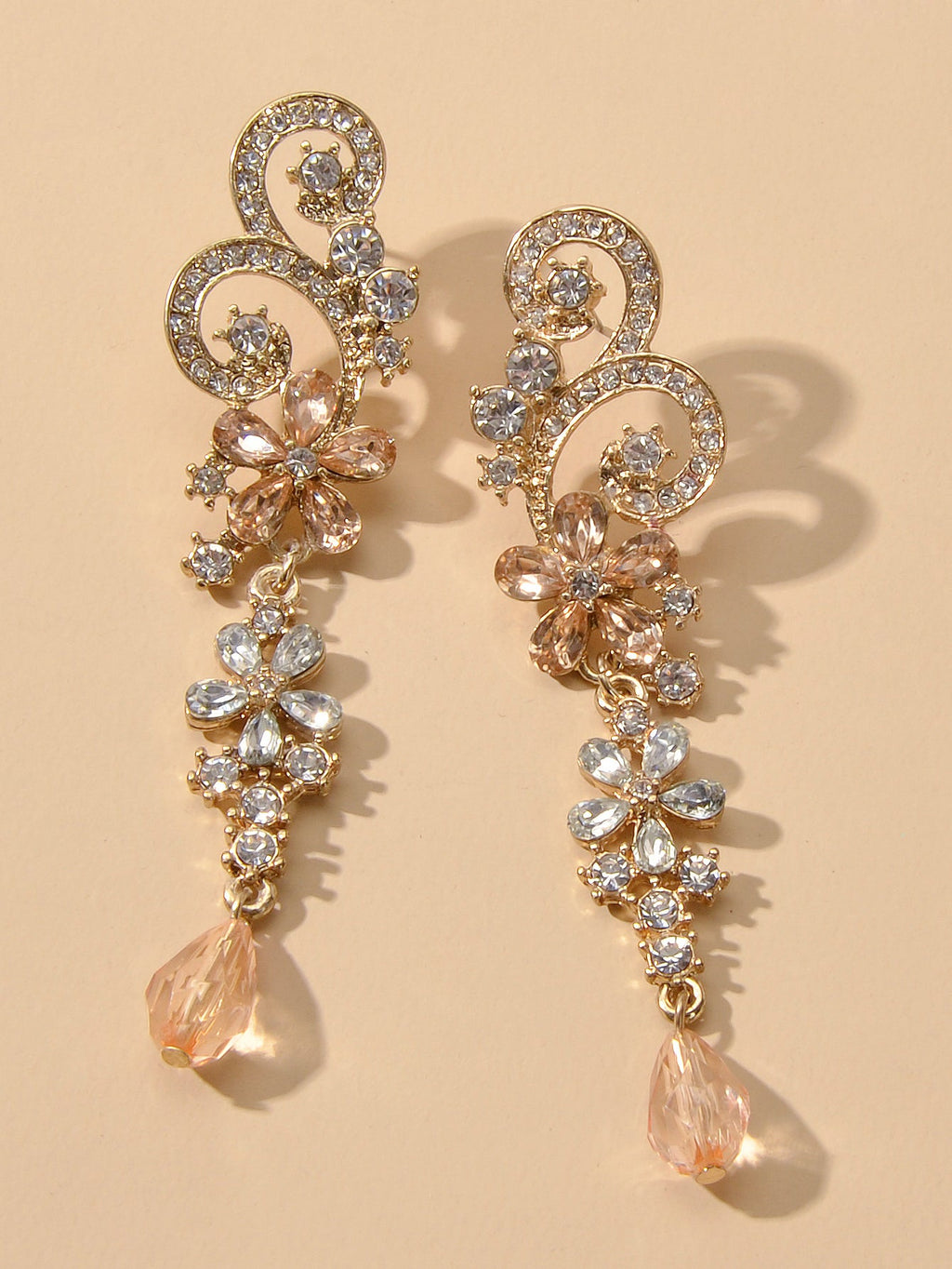 Rhinestone Crystal Decoration Flower Chandelier Earrings Luxury Wedding Jewelry-4