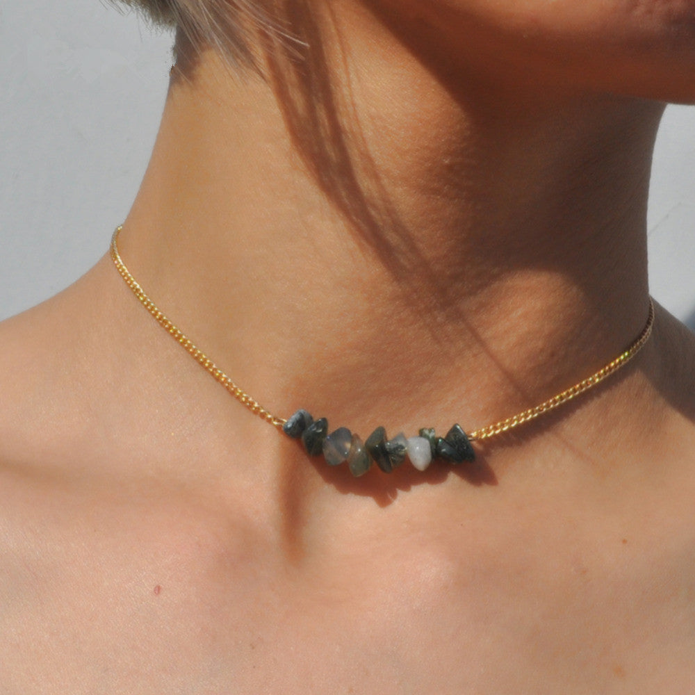 Bohemian Jewelry Gold Chain Irregular Stone Decor Holiday Choker Necklace Collar-0