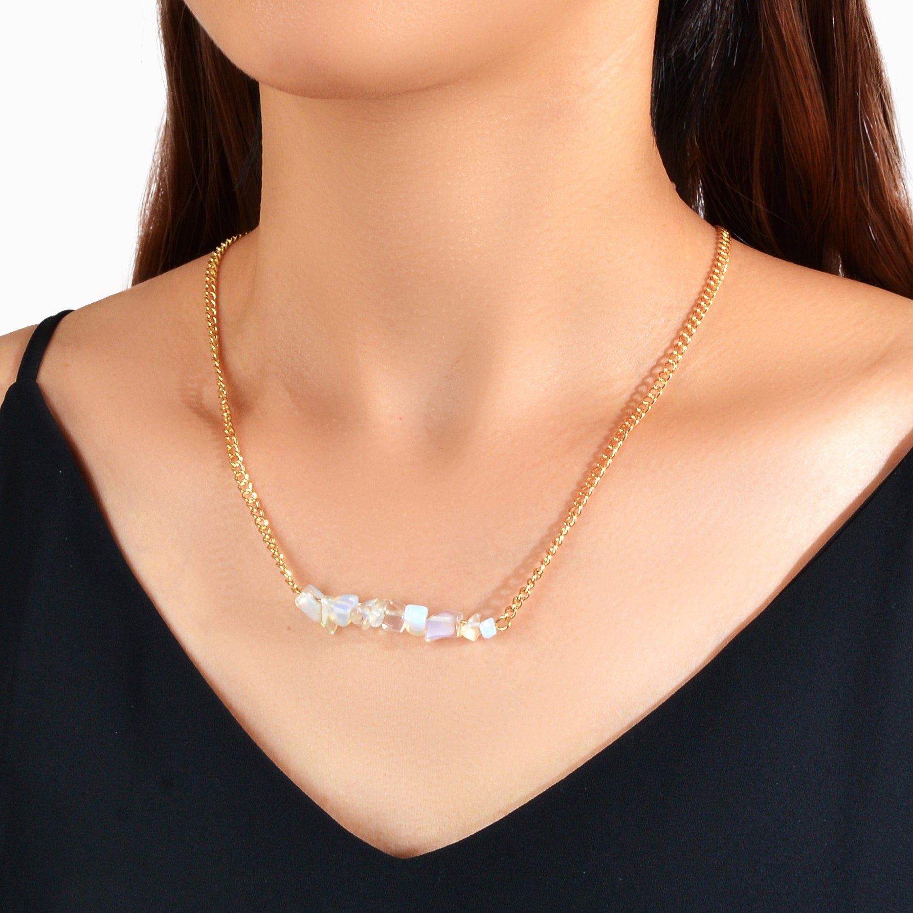 Bohemian Jewelry Gold Chain Irregular Stone Decor Holiday Choker Necklace Collar-1