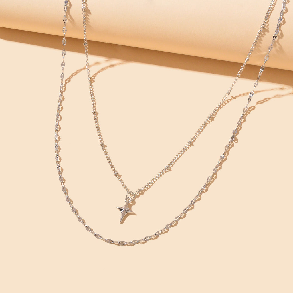 Fashion Jewelry Double layer Silvery Chain Star Pendant Necklace for Women-1