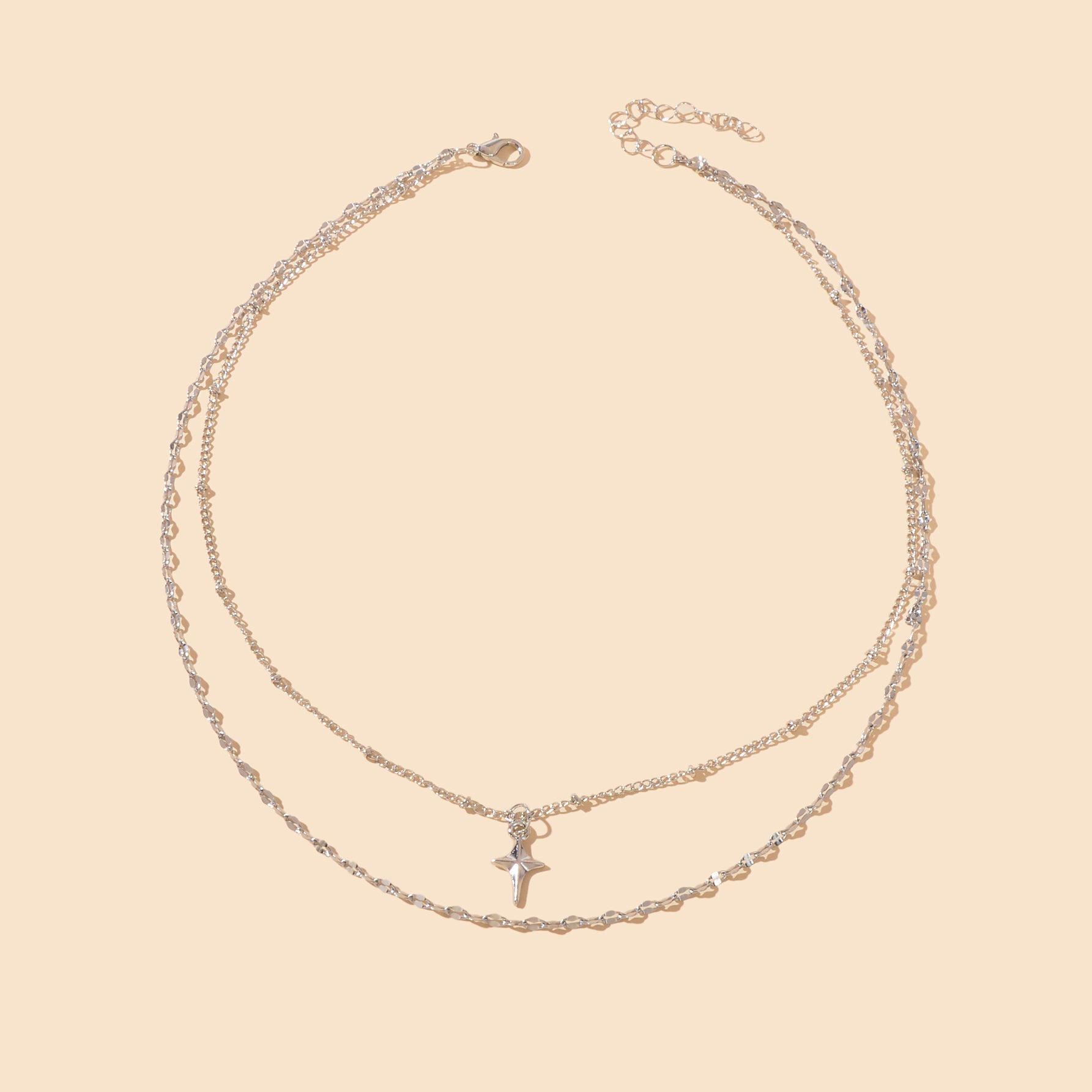 Fashion Jewelry Double layer Silvery Chain Star Pendant Necklace for Women-2