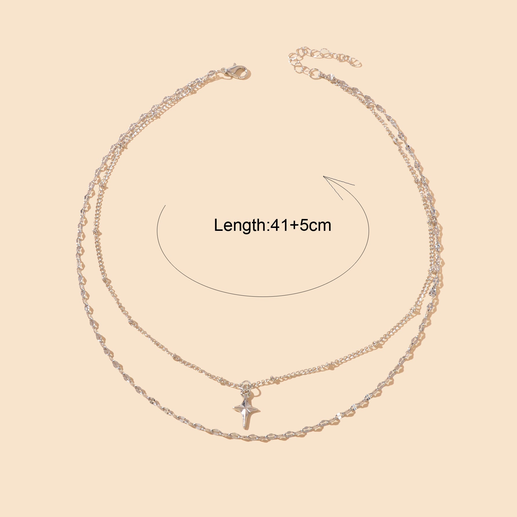 Fashion Jewelry Double layer Silvery Chain Star Pendant Necklace for Women-3
