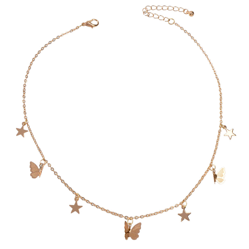 Trendy Gold Chain Star Butterfly Charm Collar Necklace Women Party Decoration-3