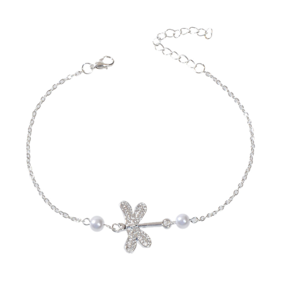 1pc Foot Beach Jewellery Pearl Silver Chain Dragonfly Anklet Bracelet Party Gift-3