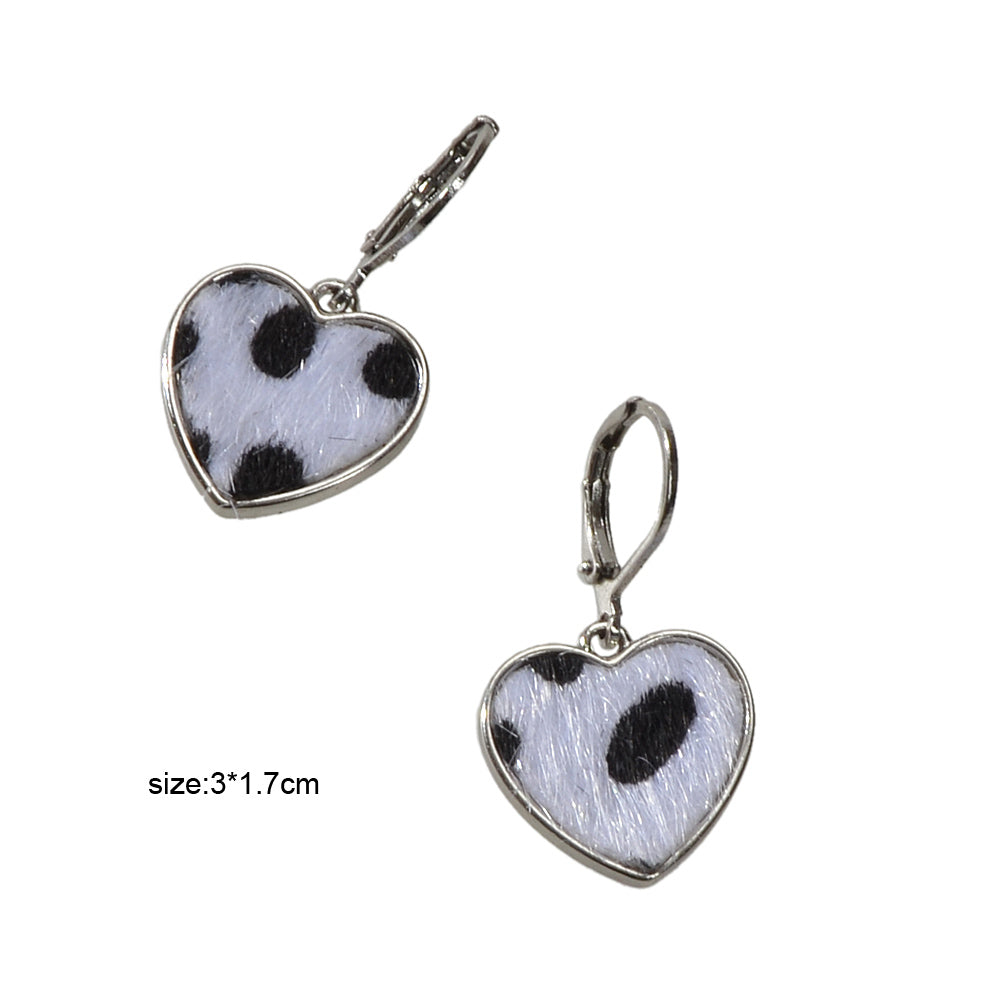 New Silver Metal White Leopard Love Heart Drop Earrings Women Fashion Jewellery-4