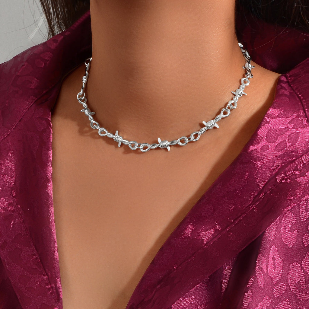 1 pc Punk Rock Style Silver Link Chain Collar Necklace Daily Music Festival Gothic Jewelry-0